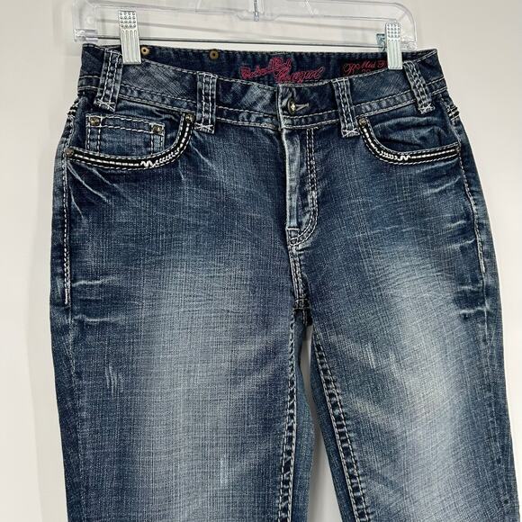 VTG y2k Women's Mid Rise Studded Rock & Roll Cowgirl Blue Denim Jeans 28x30 - Picture 3 of 7